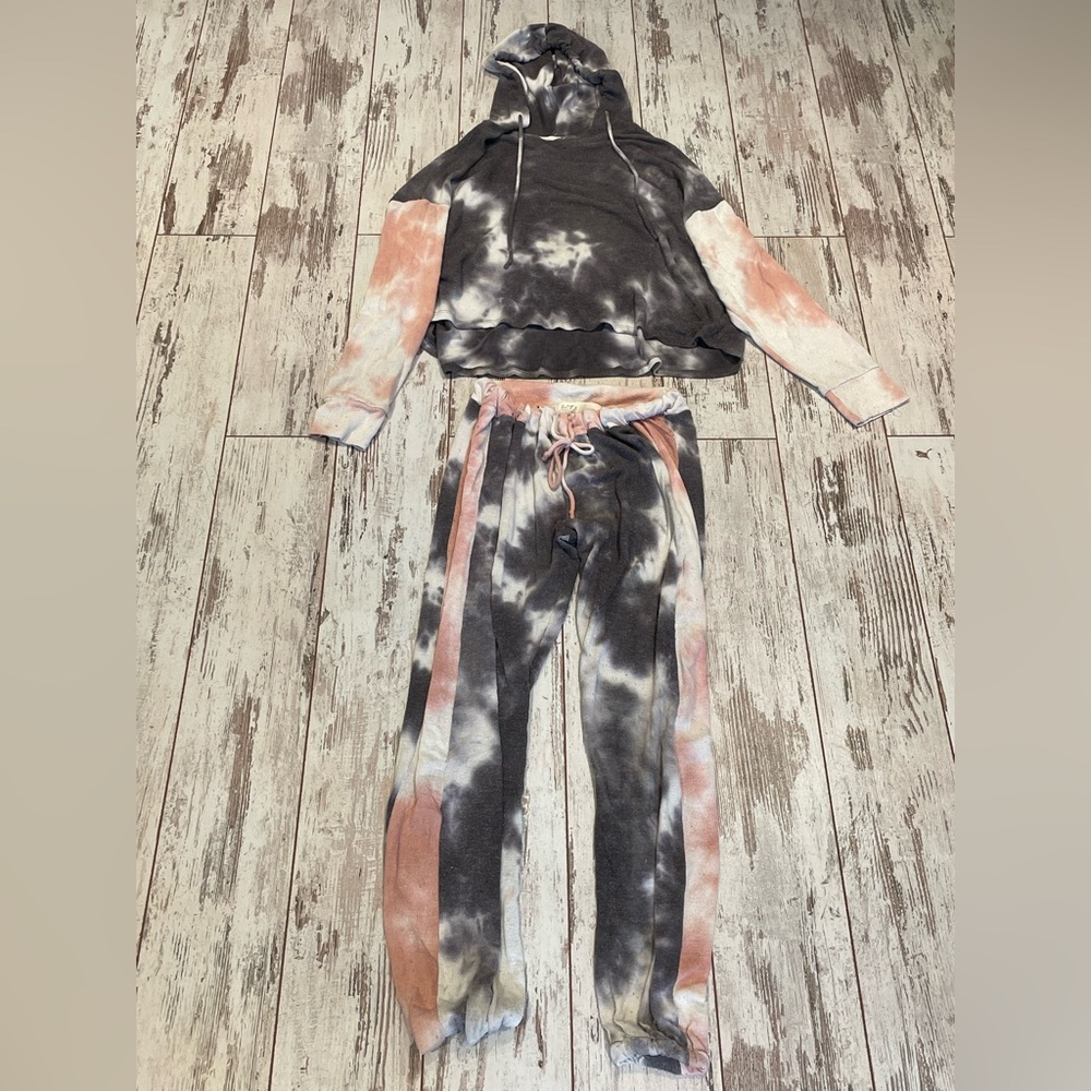 Vintage Havana Gray and Pink Matching Tie Dye Sweatsuit Hoodie Sweatpants-small